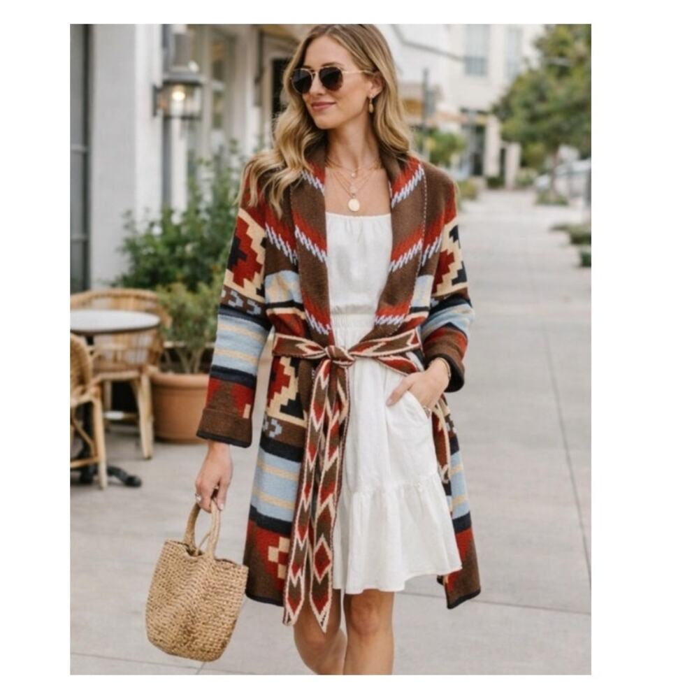 A.n.a Ana Southwestern Aztec Wrap Belted Sweater Cardigan Women's size XL